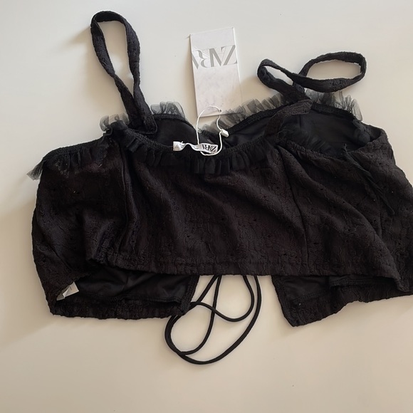NWT Zara Black Lace Trip Lace Up Crop top in size L - Picture 5 of 6